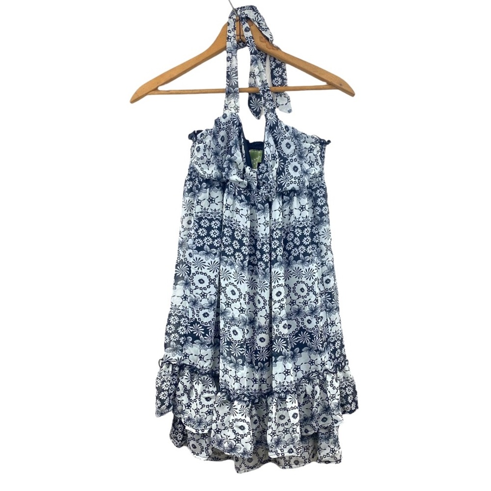 Johnny Martin Floral Print Ruffle Halter Dress Smocked Back Layered Sundress M